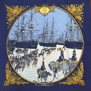 Hermes Carre 90 Silk Scarf “Marine et Cavalerie”